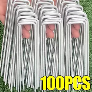 [NaJUAN] 100/10pcs Heavy-duty U-type Garden Staples Fence Tubing Stakes Sod Pins Galvanized Landscape Spike Holding Lawns Ground Nail