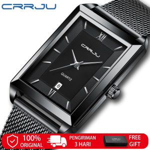 CRRJU Jam Tangan Pria Keren 2022 Elegan Mewah Anti Air Jam Cowok Dewasa Persegi Keemasan 2197