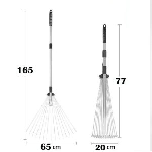 Adjustable Telescopic Garden Rake with 15 Teeth & Steel Wire Head - Lightweight Portable Leaf Collector for Yard and Household Use