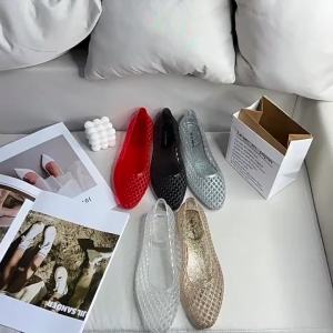[Free Shipping] Korean Jelly Shoes Shallow Single Shoes Crystal PVC Outdoor Casual Pointed-Toe Sandals Slip-On Hollow Dance Shoes