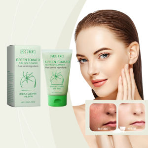 EELHOE ดินมะเขือเทศสีเขียวบริสุทธิ์คลีนเซอร์มาสก์หน้ารูขุมขนด้วยสารสกัดจากมะเขือเทศ49% และอุดตันการดูแลรูขุมขนขัดผิวไม่มีกลิ่นหอมของมะเขือเทศสีเขียวบริสุทธิ์จากธรรมชาติมาสก์หน้าสบู่ล้างหน้าให้ความชุ่มชื้นและผิวบอบบางกำจัดสิวและแพ้ง่าย