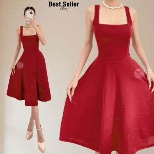 BSD Best Seller Ivory (S-2XL) Puff Sleeves Midi Dress With Oneside Pocket