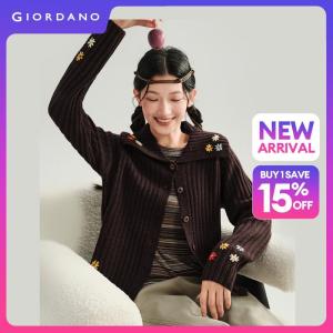 Giordano Women Floral embroidery raglan sleeve cardigan Free Shipping 18356923