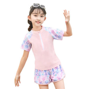 Bộ đồ bơi bé gái học sinh áo thun ngắn tay quần 2 lớp thời trang đi biển