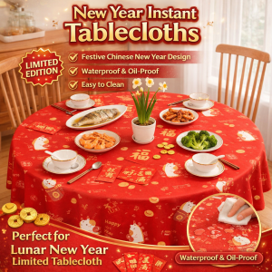 Christmas/New Year Design New Years Gift Tablecloth 1 Piece Of Christmas-Themed Round And Rectangular Tablecloth