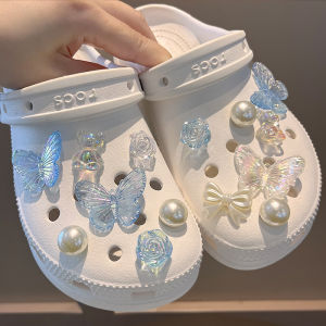 14Pcs Crocs Jibbitz Charms 3D Butterfly Pearl Shoe Buckle Removable Shoe Decoration for Crocs