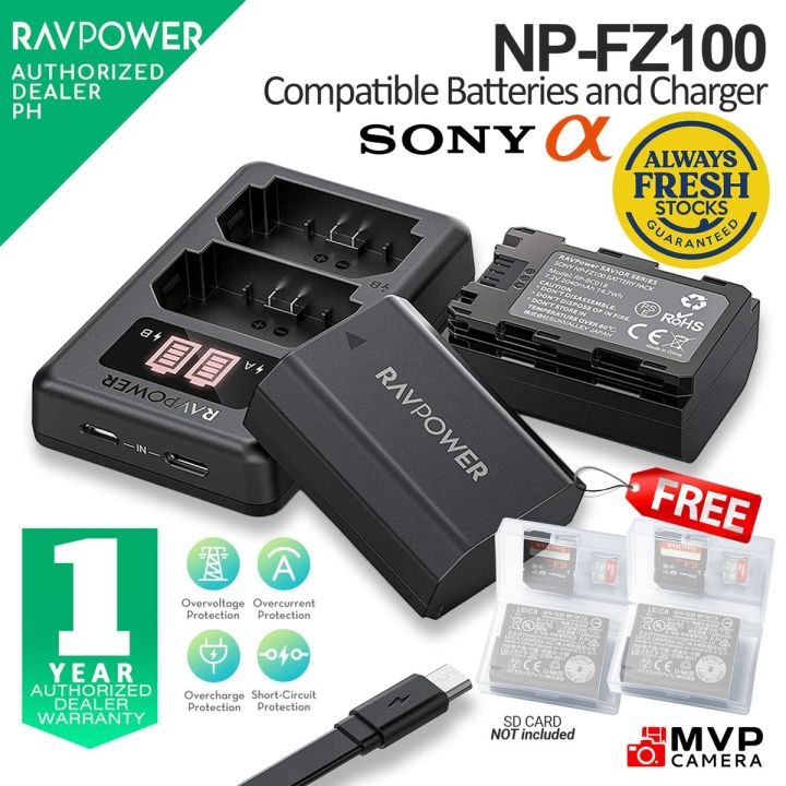 RAVPOWER NPFZ100 NPFZ100 FZ100 Battery USB Charger Sony A6600 A7III A7IV A9 FX3 ZVE1 MVP CAMERA