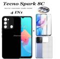 (4 in 1) For Tecno Spark 8C Phone Case Frosted With Lanyard Hole Black TPU Soft Shell Xiaomi Tecno Spark GO 2022 High Quality Phone Case + Tempered Film + Back Film + Lens Film. 