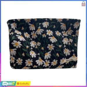 【New Arrival】 Travel Organizer Daisy Flower Embroidered Toiletry Case Compact Canvas Cosmetic Bag for Travel and Daily Use