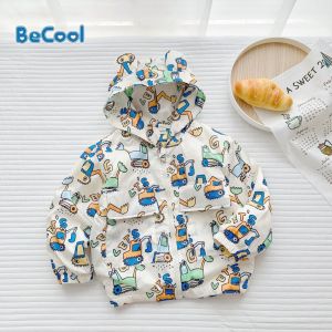 Áo Khoác Gió Lót Lông In Hình Máy Múc Cho Bé Trai và Bé Gái Từ 10 đến 27kg