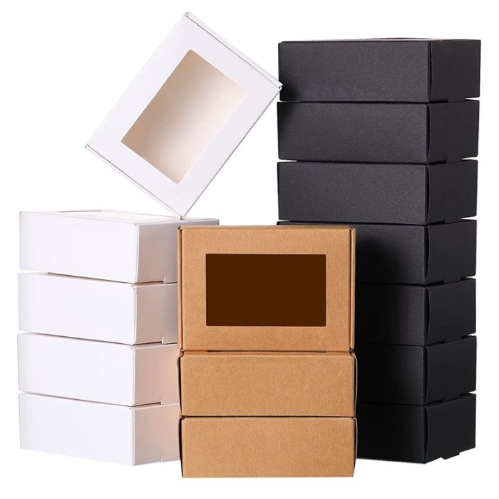 30 Pcs Mini Kraft Paper Box with Window Present Packaging Box Treat Box ...