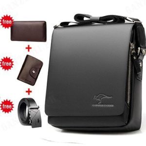Leather Durable Sling Messenger Black Business Bag