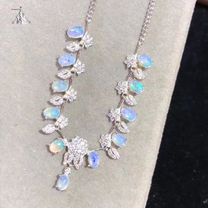 Montagne Jewelry 925 Silver Necklace for women Elegant Design Fine Jewellery Natural 4x6mm Opal Necklace Australian Gem Pendant