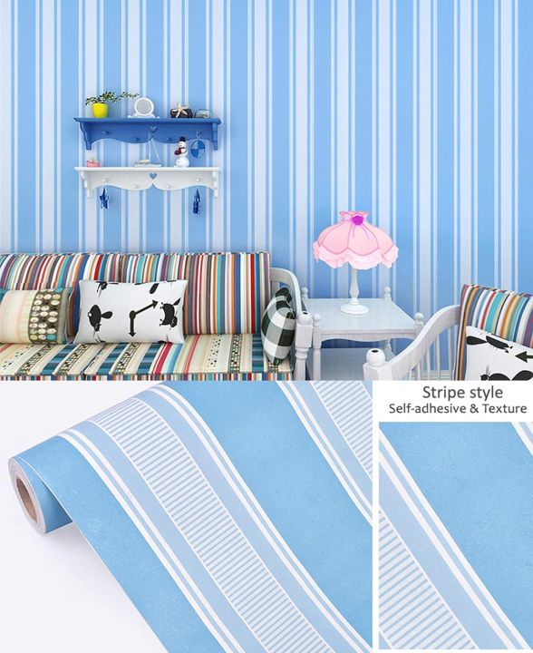 Wallpaper Sticker Dinding Motif Salur Biru 10m x45cm Lazada Indonesia
