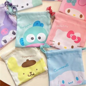 Hello Kitty Coin Purse Cartoon Cute My Melody Pochacco Canvas Printing Drawstring Pocket Lipstick Bag Small Accessories Storage Bag Sanrio Wallet