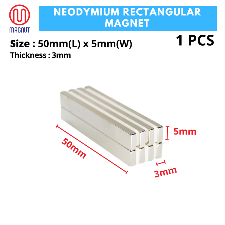 1pcs- 50mm x 5mm x 3mm- Rare Earth Neodymium Rectangular Magnet | Lazada