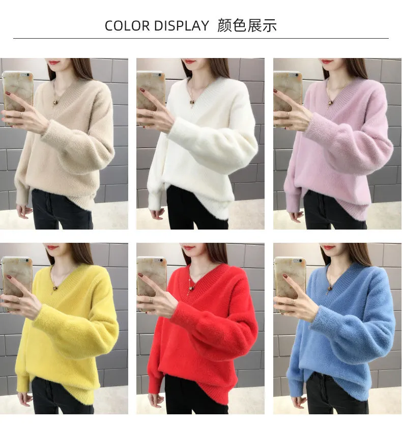 Autumn Winter Women Long Sleeve V Neck Button Stretchable Pullover Korean  Sweater Femme Jersey Knitted Pull Jumper Clothes