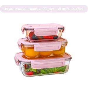 Borosilicate Glass Lunch Box 🍱 Microwave Safe Bekas Makanan Kaca 🔥 Kedap Udara Freezer Bowl 饭盒密封保鲜盒