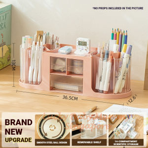 2-in-1 Desk Storage Drawer Box | Dual 360° Rotating Pen Holder Organizer | Desk Stationery Organizer