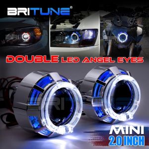 Mini 2.0 inch Bi-xenon Headlight Lens Projector Double LED Angel Eyes DRL Halo H1 H4 H7 Tuning Car Motorcycle Headlamp Retrofit