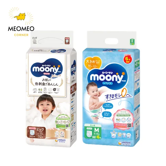Tã / bỉm dán / quần Moony Blue Natural cho bé đủ size NB / S / M / L / XL Moony