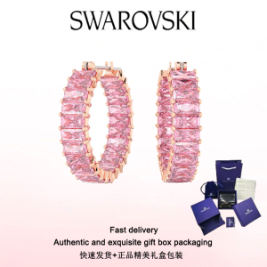 ♈Swarovski♈ Stylish Womens Jewelry The New Rose Gold Baguette Cut Pink Crystal Gemstone Matrix Hoop Earrings Valentines Day gifts birthday gifts Free genuine gift box