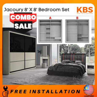 (FREE Installation+Shipping) KBS Jacoury 8x8 Wardrobe FULL SET Bedroom Set / Queen/King Size Bed + Wardrobe + Dresser x 1 + Side Table x1
