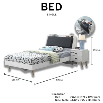 SINGLE SIZE BEDFRAME / WHITE BEDFRAME / SINGLE BEDFRAME / HEADBOARD STORAGE BEDFRAME / SUPER SINGLE BEDFRAME
