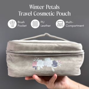 Papercranes Winter Petals Travel Cosmetic Pouch Illustrated | Floral Makeup Bag Brush Organiser Toiletry Case Gift SG