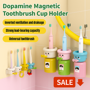 💥Best Sold💥 Powerful Magnetic Toothbrush Cup Holder Set Punch Free Wall Mounted Wash Cup Holder Bathroom Toilet Electric Toothbrush Storage Rack Non Slip Mouthwash Cup Holder