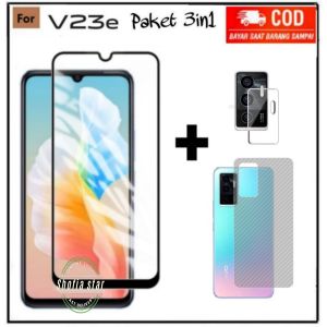 PAKET 3IN1 TEMPERED GLASS VIVO V23E TG ANTI GORES KACA FULL COVER