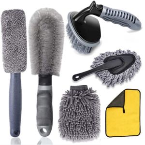 【Fast Delivery】9pcs Car Wash Cleaning Kit Microfiber Soft Sponge Tire Brush Terry Cloth Wax Cake Towels Auto Care