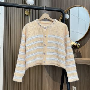 B3998 Crystal Pearl Furry Striped Cardigan
