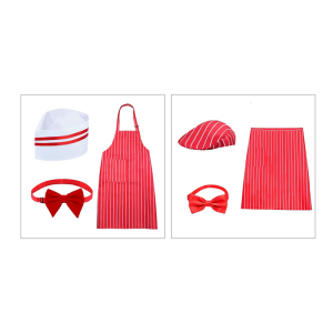 3Pcs 1950s Waiter Costume Kit Waitress Costume Halloween Cosplay Costume Sodas Jerk Costume Stripe ApronCaps and Bowtie