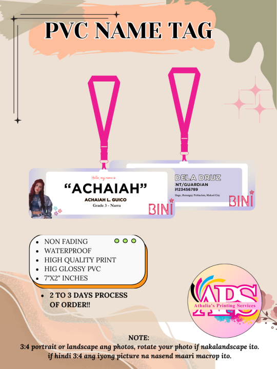 APS NAME TAG LAMINATED/PVC TYPE WITH FREE ID LACE | Lazada PH