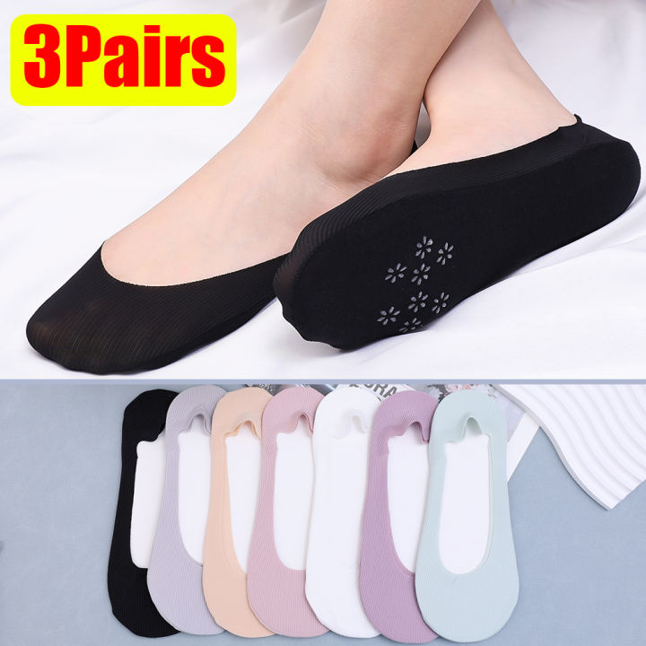3pairs/lot Cotton Bottom Women Summer Thin Boat Sock Slippers Silicone ...