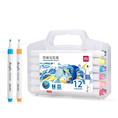 Deli 12/24/36/48/60 Colors PP boxed fine round rod acrylic marker pen HM108(mixed)(12 colors/box)