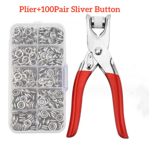 100Pair Snap Button Plier Set Metal Automatic Button Snap Kit for Sewing Accessories DIY Crafts Clothes Hats and Sewing