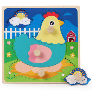 GUK Puzzle Knob 3D Chunky Puzzle Knob Kayu Anak Karakter Hewan dan Kendaraan Lucu Puzzle Wooden Knob COD