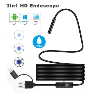 7mm 3 In 1 Endoscope Camera 480P HD 6 Adjustable LED Lights USB Endoscope Mini Camera IP67 Waterproof Multi-function Snake Hidden Camera Compatible For Android /TYPE-C/PC