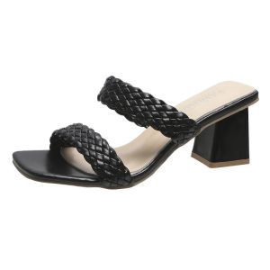 [Free Shipping] New Summer Collection: WomenS Woven Roman-Style Sandals Featuring A Bohemian Ethnic Design Available In Plus Sizes With Chunky Heels And A Trendy Look