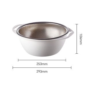 JustLiving Double-layer Stainless Steel Drain Basket Versatile Draining Basket for Kitchen with Dual-Handle Design Rice Washer Strainer Bowl Set Household Kitchen Washing Box Wash Fruit Basin