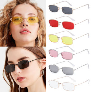 WUXU Men Women UV400 Clear Lens Goggles Vintage Rectangle Sunglasses Brand Shades Small Oval Womens Sunglasses Metal Sun Glasses