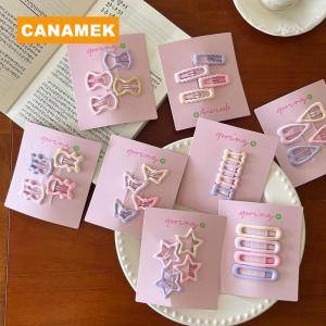 【CANAMEK】 4Pcs set Pink Simple Heart Star Hair Clips For Girls Cute Hairpin Barrettes Fashion Accessories Gift