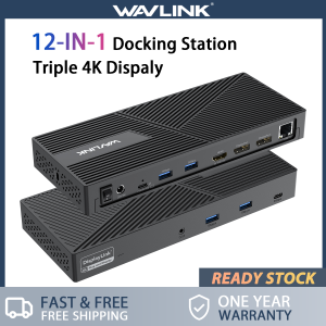Wavlink USB-C Universal Triple 4K Display Docking Station 12-IN-1 DisplayLink Dock Supports 3 Monitors Max 130W PD Input 2*DP HDMI 4*Type-A Type-C RJ45 Mic/Audio For Laptop Tablet Phone