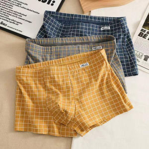 4PCS Mens Cotton Checkered Flat Corner Shorts Loose and Breathable Boxer High Stretch Shorts