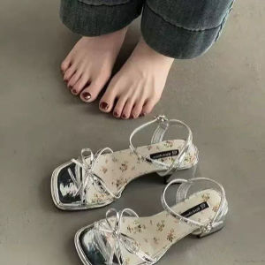 [Free Shipping] WomenS Rhinestone Chunky Heel Sandals New Summer Style Mid-Heel Perfect With Dresses Available In Plus Sizes Fashionable High-Heeled Sandals