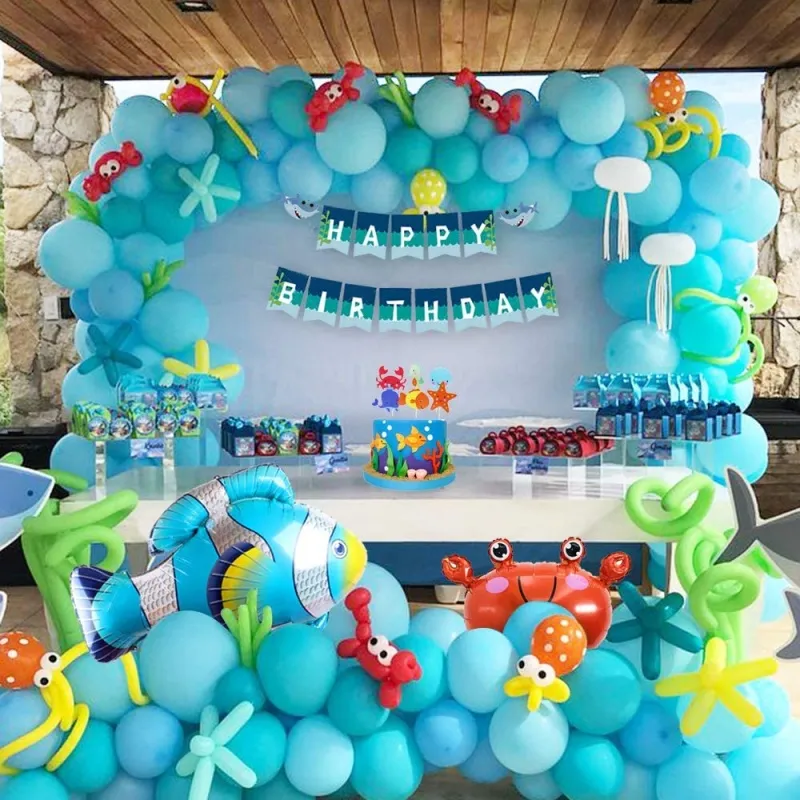 Ready Stock） Birthday Party Decorations Under the Sea Party Decorations,  Ocean Theme Decorations for Boys Blue