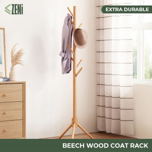ZENi Wooden Coat Rack | BEECH WOOD Contemporary Standing Clothes Hanger and Coat Rack
