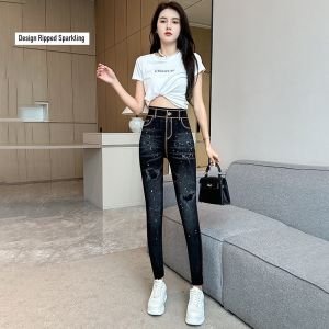KL Stock Women Legging Jean Design Full Elastic Waist 64-100cm Faux Denim Skinny Long Pencil Pants